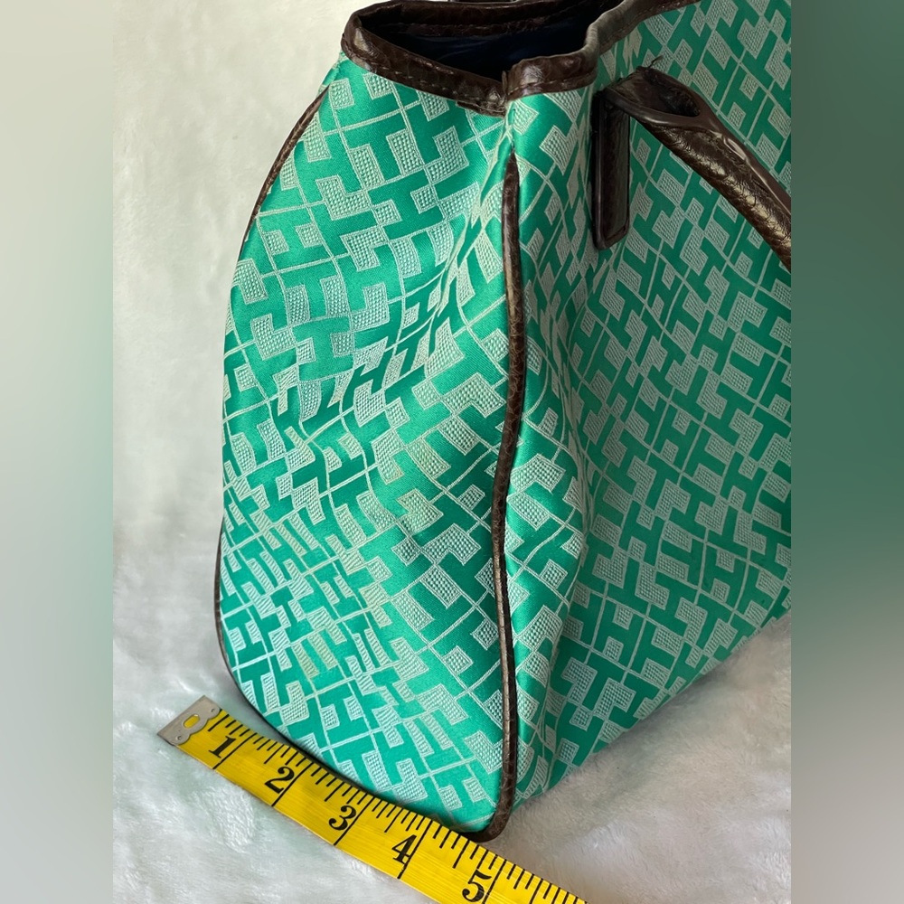 Tommy Hilfiger signature logo teal green satchel tote shoulder bag - Picture 10 of 10